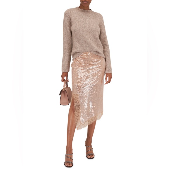 Simkhai Amrita Sequin Lace Midi Slit Slip Long Skirt Ginger Root Tan Nude - Picture 2 of 12